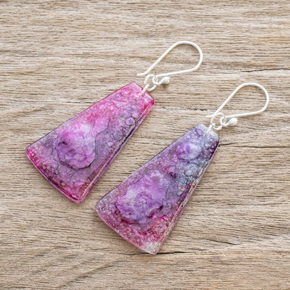 Orchid Polygons Recycled CD Dangle Earrings in Pink and Purple