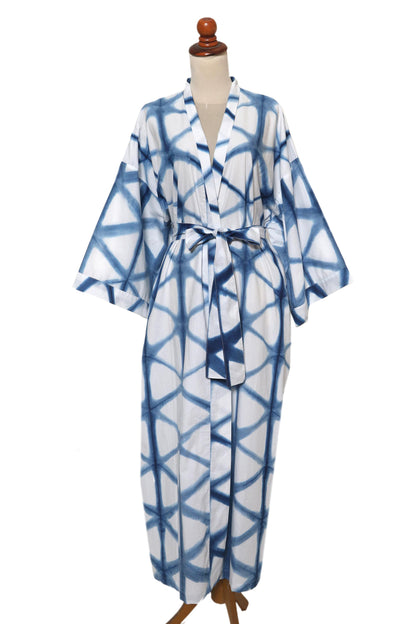 Web of Life Natural Indigo and White Print All Cotton Kimono