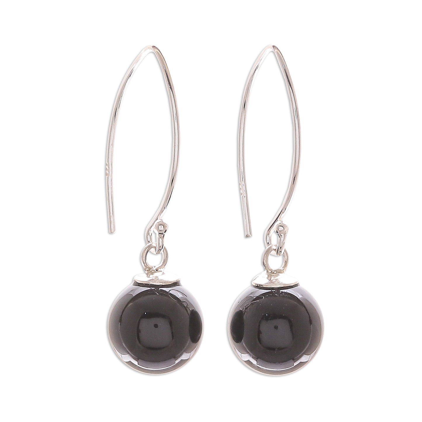 Mood at Midnight Black Onyx Bead Sterling Silver Dangle Earrings