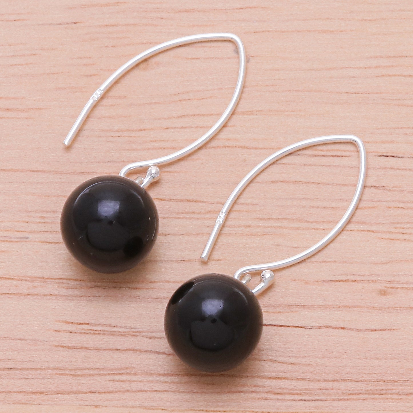 Mood at Midnight Black Onyx Bead Sterling Silver Dangle Earrings