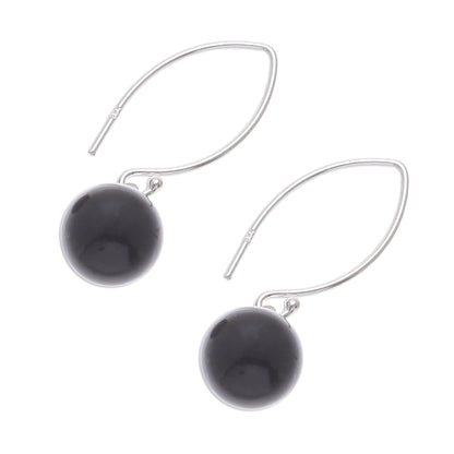 Mood at Midnight Black Onyx Bead Sterling Silver Dangle Earrings