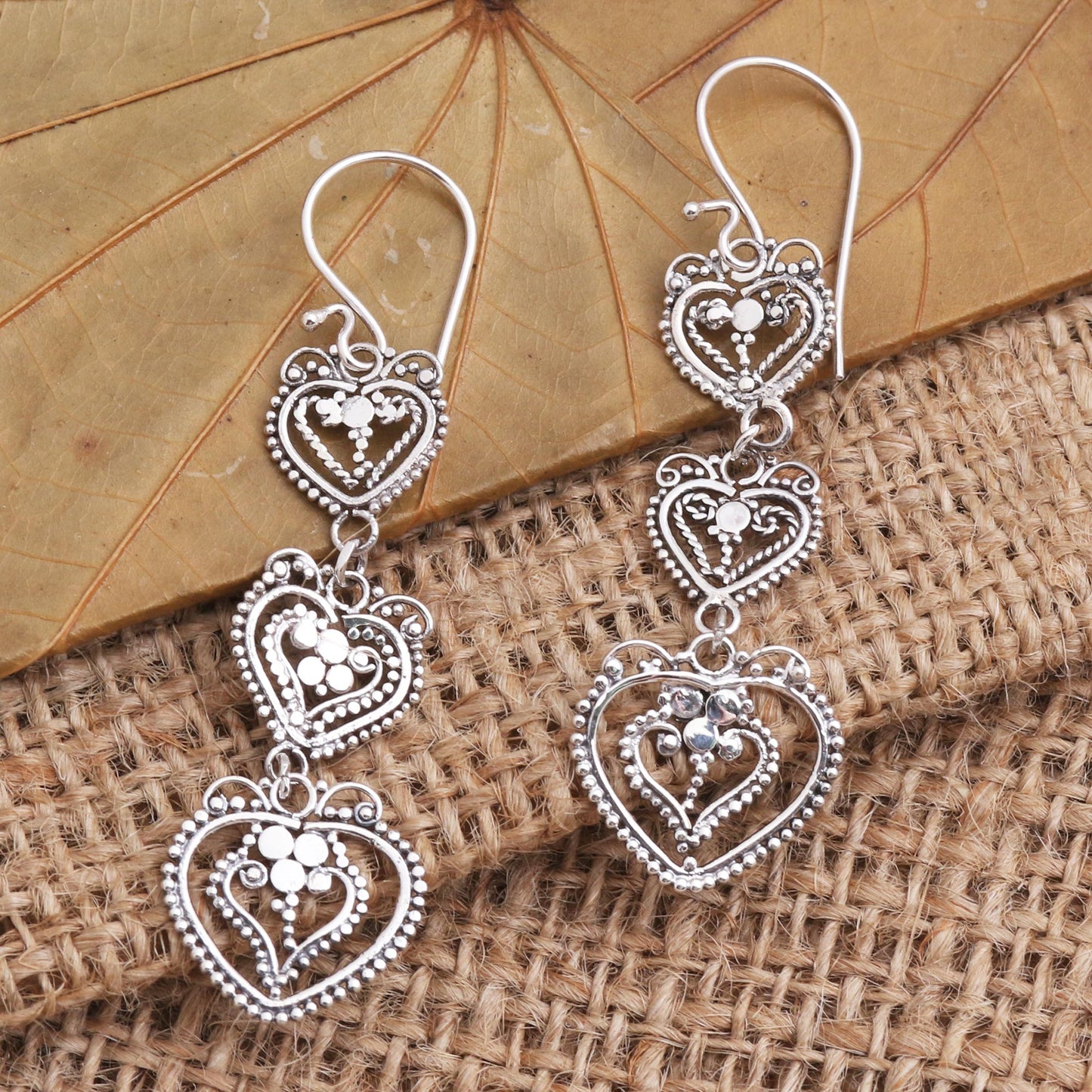 Sentimental Style Romantic Heart Cascade Earrings in Sterling Silver