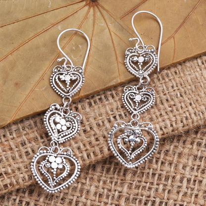 Sentimental Style Romantic Heart Cascade Earrings in Sterling Silver