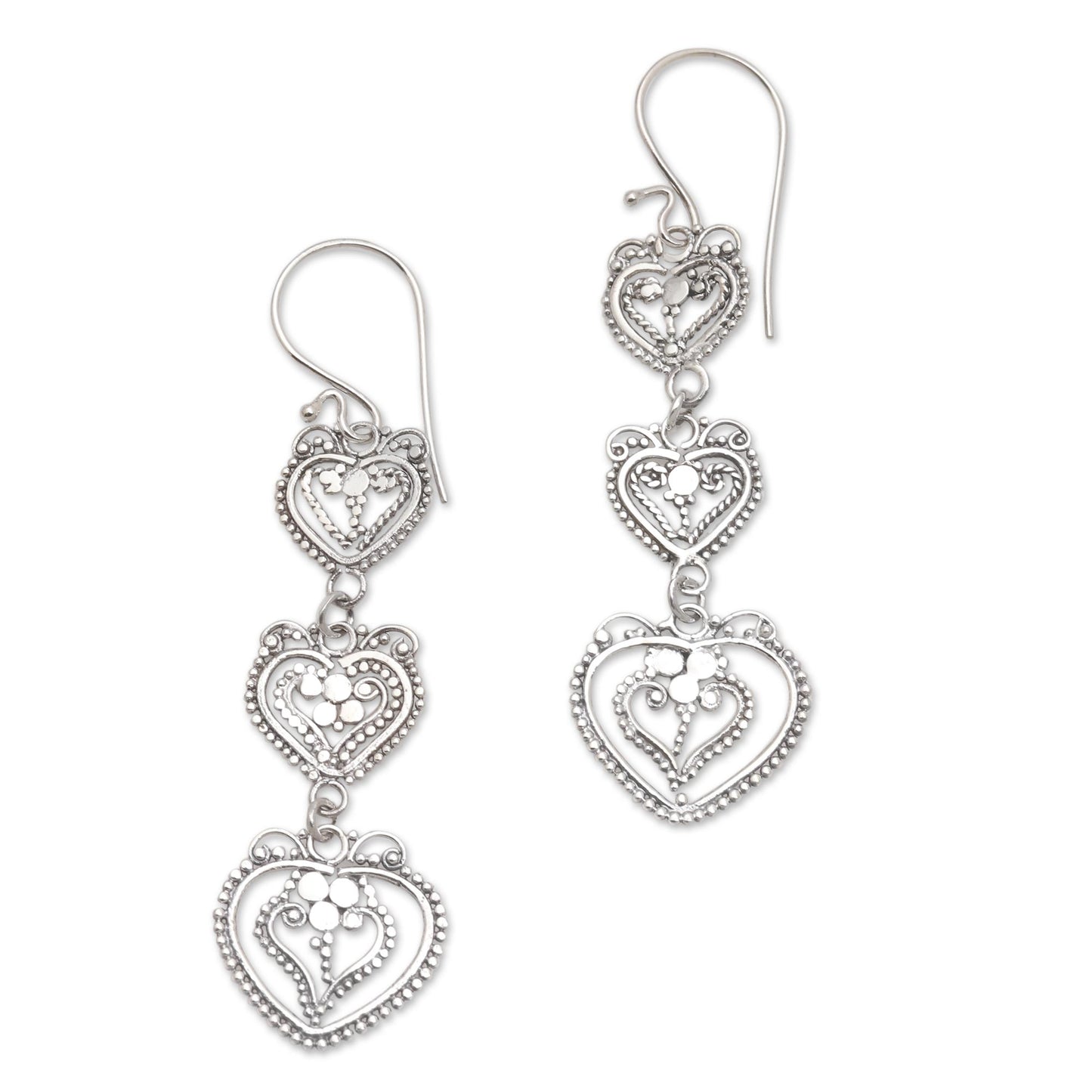 Sentimental Style Romantic Heart Cascade Earrings in Sterling Silver