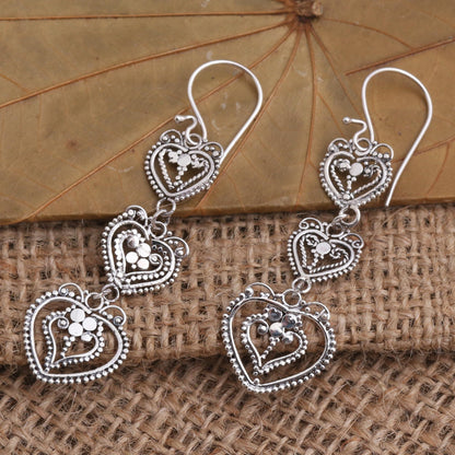 Sentimental Style Romantic Heart Cascade Earrings in Sterling Silver