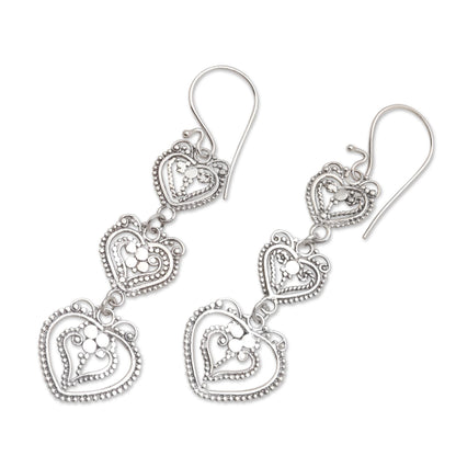 Sentimental Style Romantic Heart Cascade Earrings in Sterling Silver