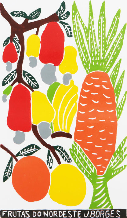 Fruits of Brazil's Northeast Brazil Tropical Fruit Color Woodcut Print by J. Borges