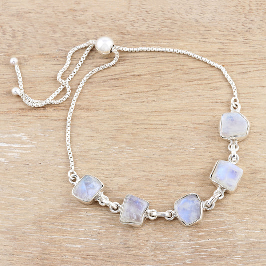 Modern Harmony Freeform Rainbow Moonstone Link Bracelet