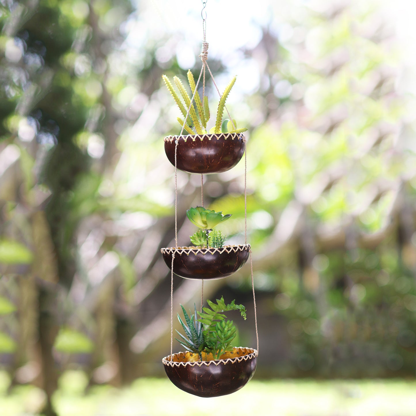 tiered hanging planter Vertical Garden Tiered Hanging Coconut Shell Plant Pot