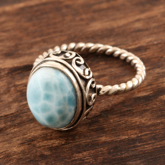 Endless Summer Sky Oval Larimar Cabochon Sterling Silver Ring