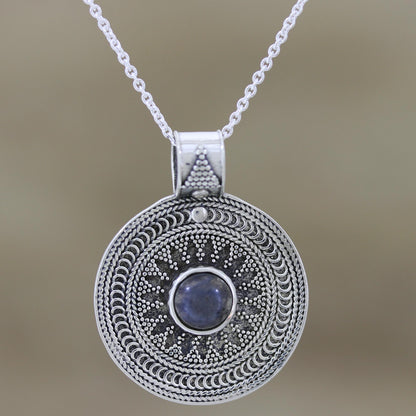 Lunar Love Sterling Silver Medallion Pendant with Labradorite Cabochon