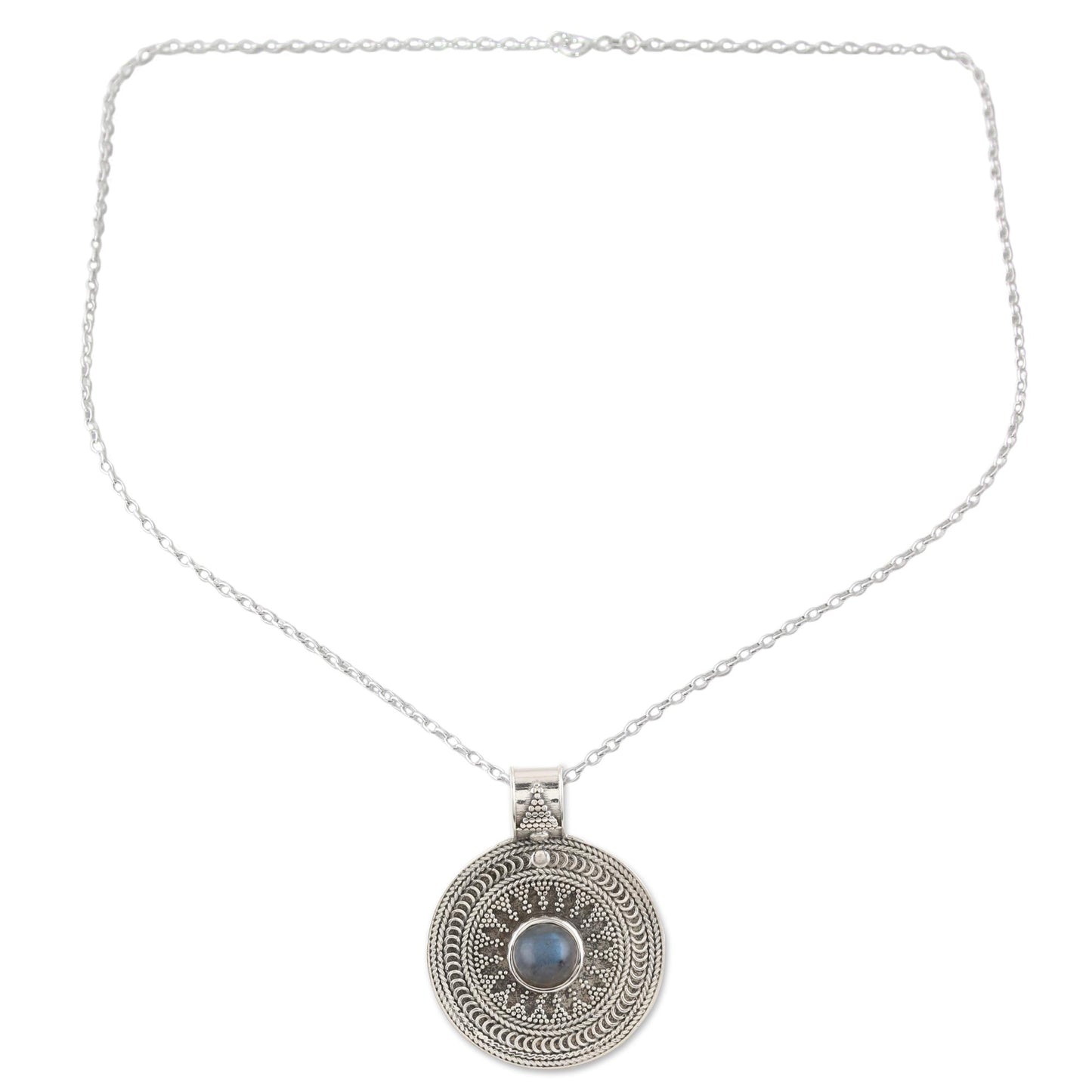 Lunar Love Sterling Silver Medallion Pendant with Labradorite Cabochon