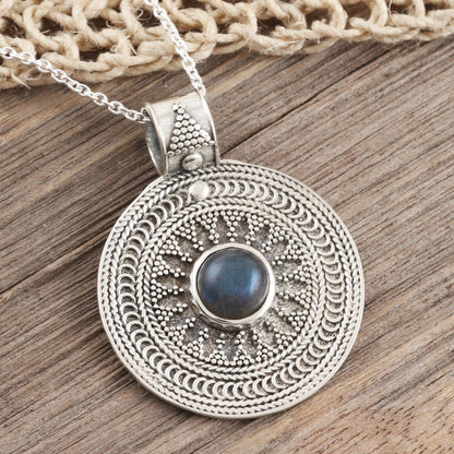 Lunar Love Sterling Silver Medallion Pendant with Labradorite Cabochon