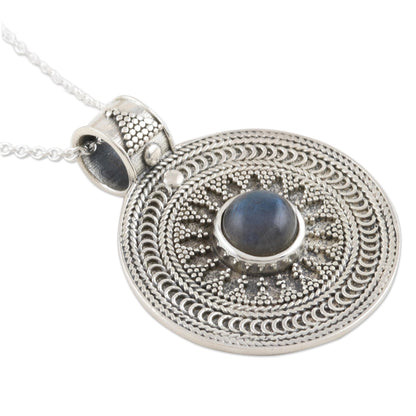 Lunar Love Sterling Silver Medallion Pendant with Labradorite Cabochon