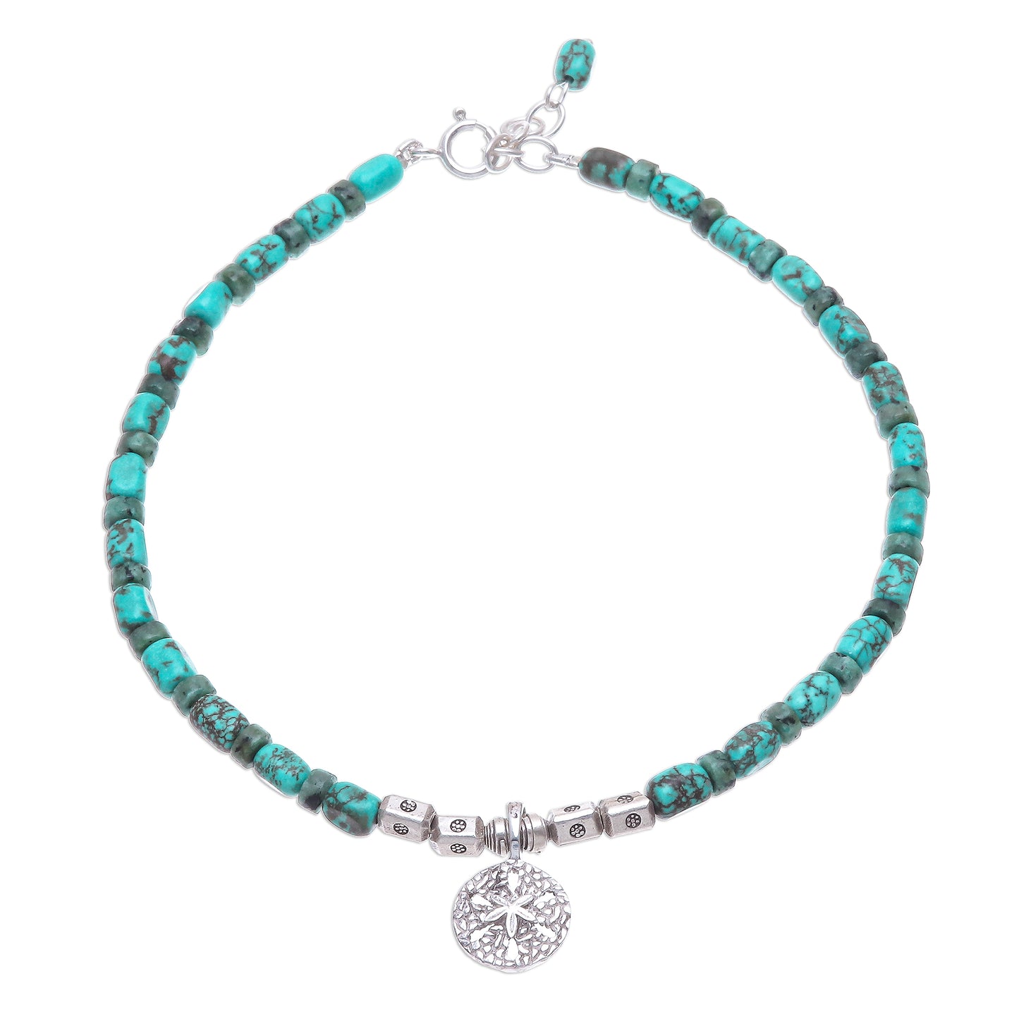 Sea to Sea Reconstituted Turquoise Beaded Sand Dollar Anklet