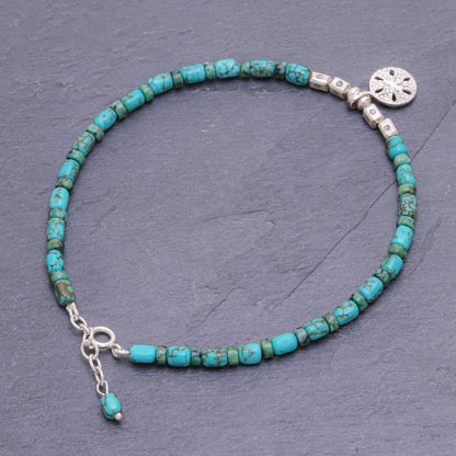 Sea to Sea Reconstituted Turquoise Beaded Sand Dollar Anklet