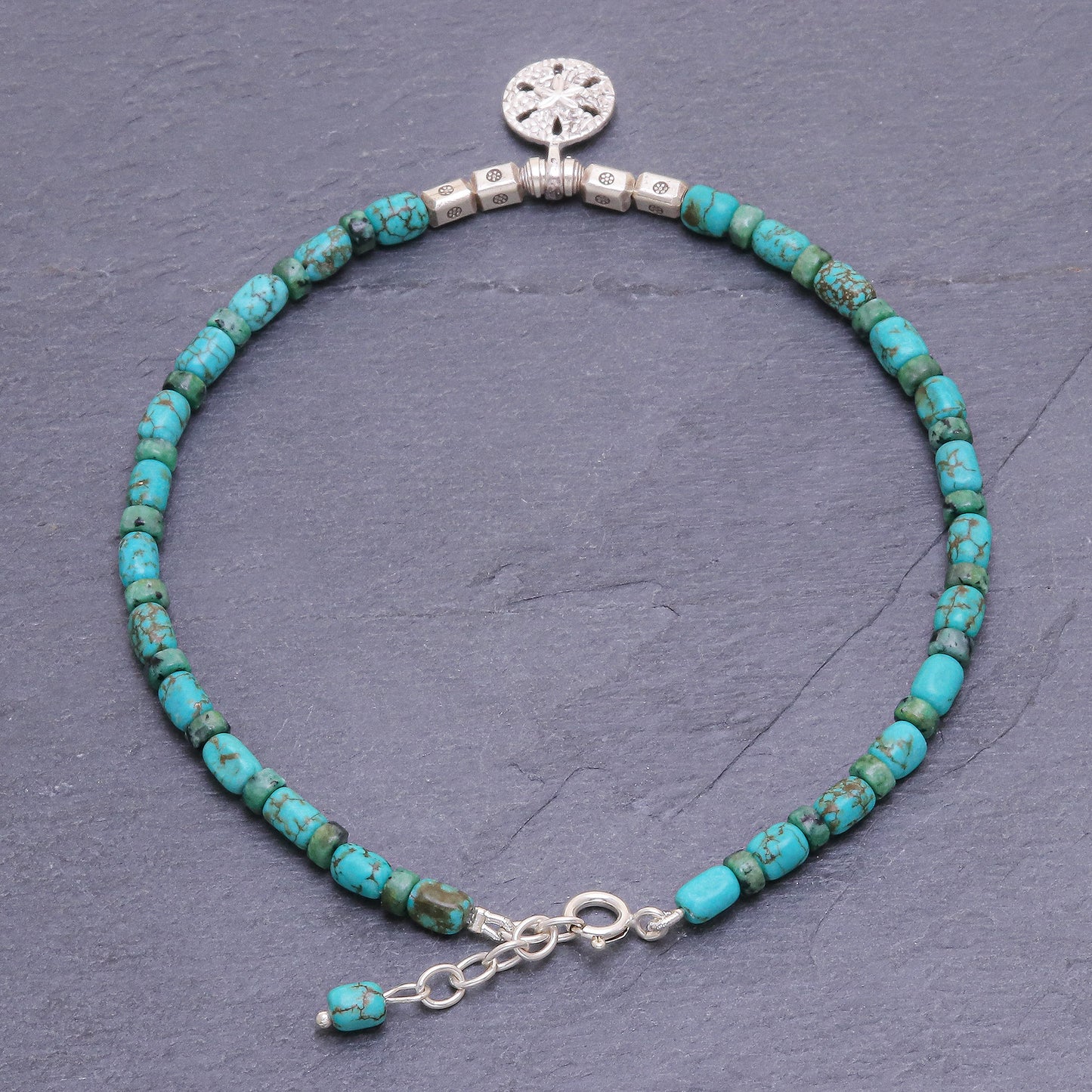 Sea to Sea Reconstituted Turquoise Beaded Sand Dollar Anklet