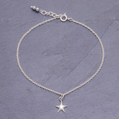 Sea Starfish Sterling Silver Starfish Hematite Ankle Bracelet