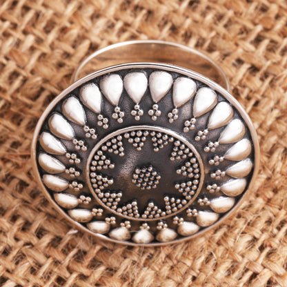 Solar Flair Oxidized Sterling Silver Sun Cocktail Ring