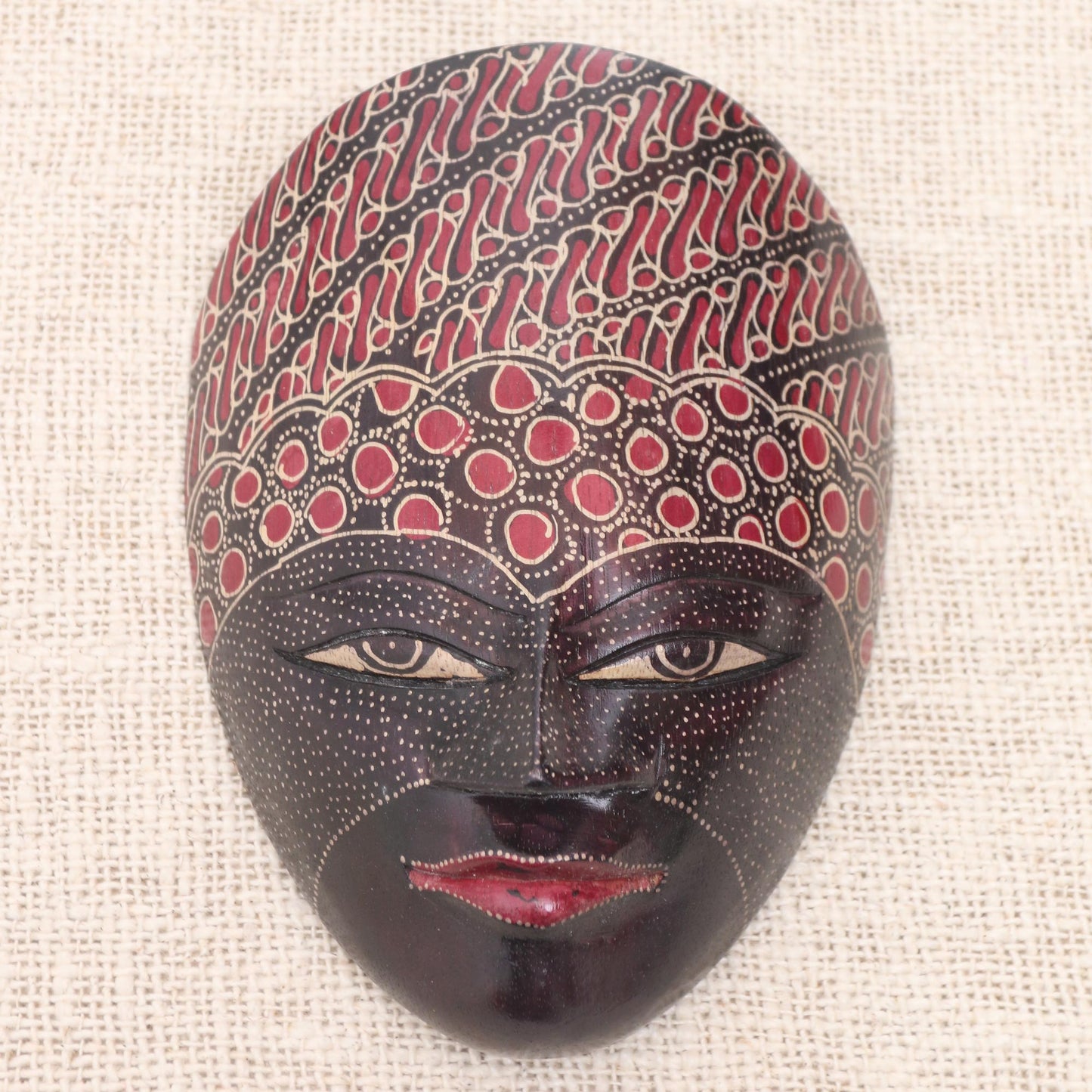 Face of Java Hand Painted Batik Wood Mask from Java