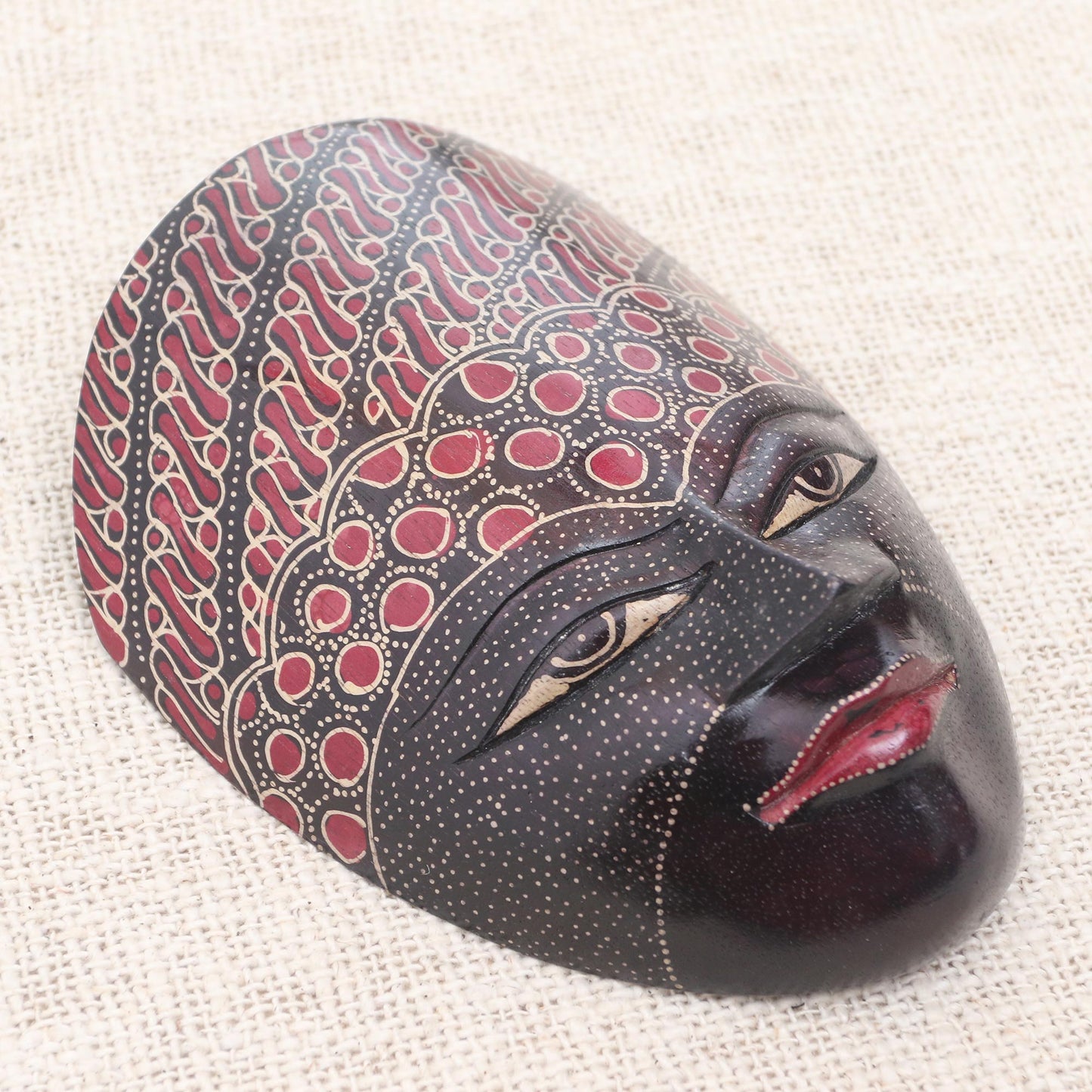 Face of Java Hand Painted Batik Wood Mask from Java