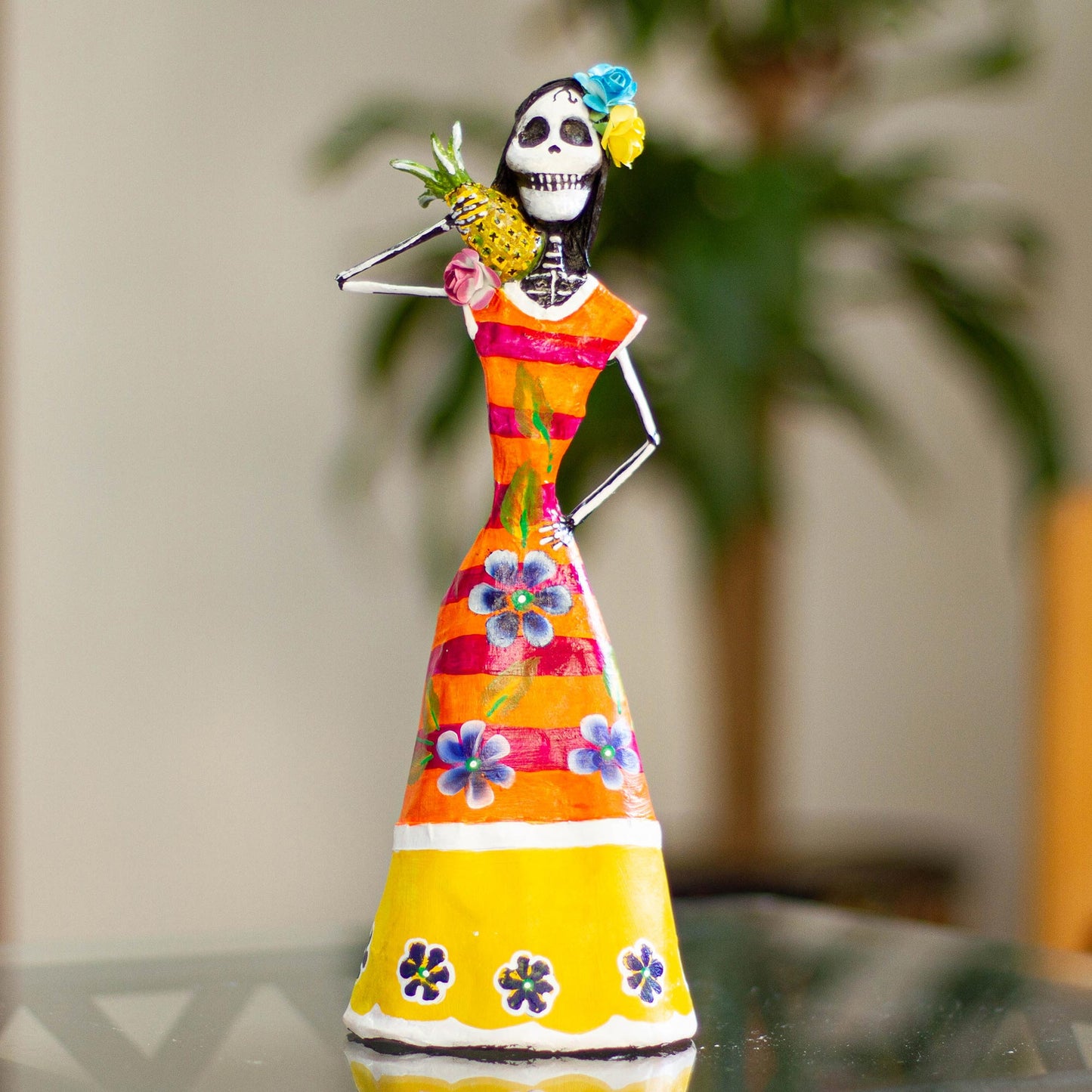 Catrina with Pineapple Day of the Dead Catrina Papier Mache Statuette