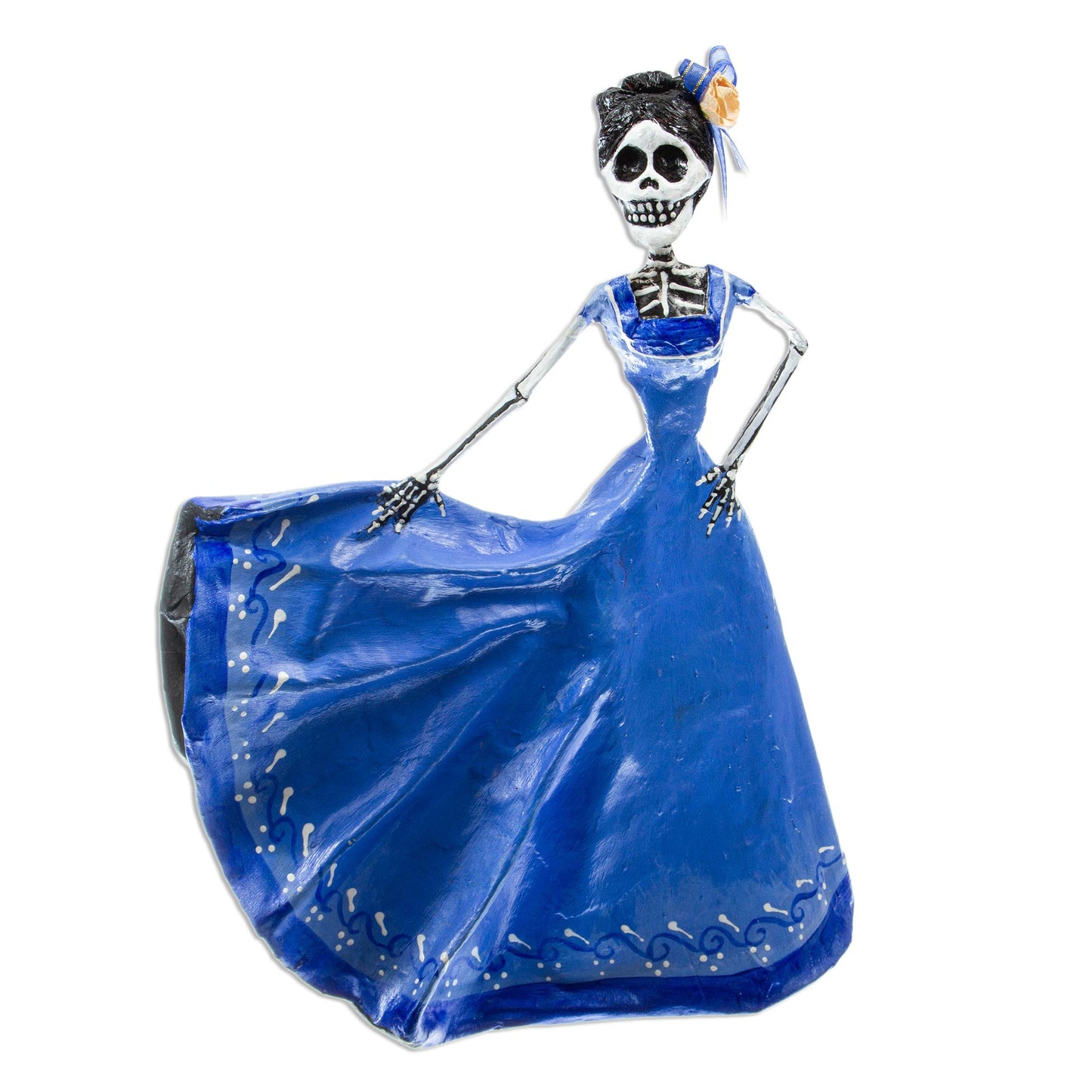 Dancing Catrina in Blue Dancing Catrina Handmade Papier Mache Statuette