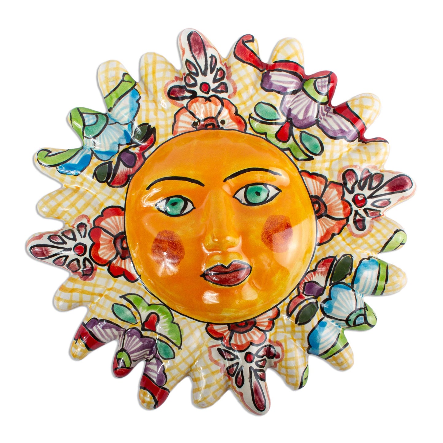 Bright Sol Hand Crafted Talavera Style Sun Wall Accent