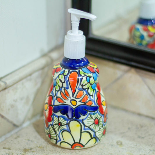 Talavera Flowers Handmade Talavera-Style Soap Dispenser