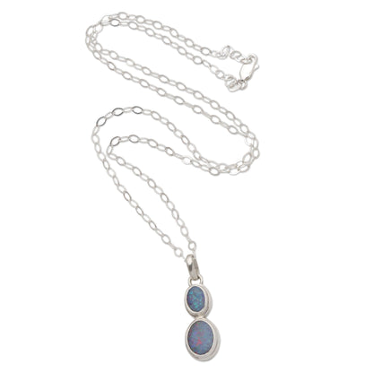 Double Rainbow Sterling Silver and Opal Pendant Necklace