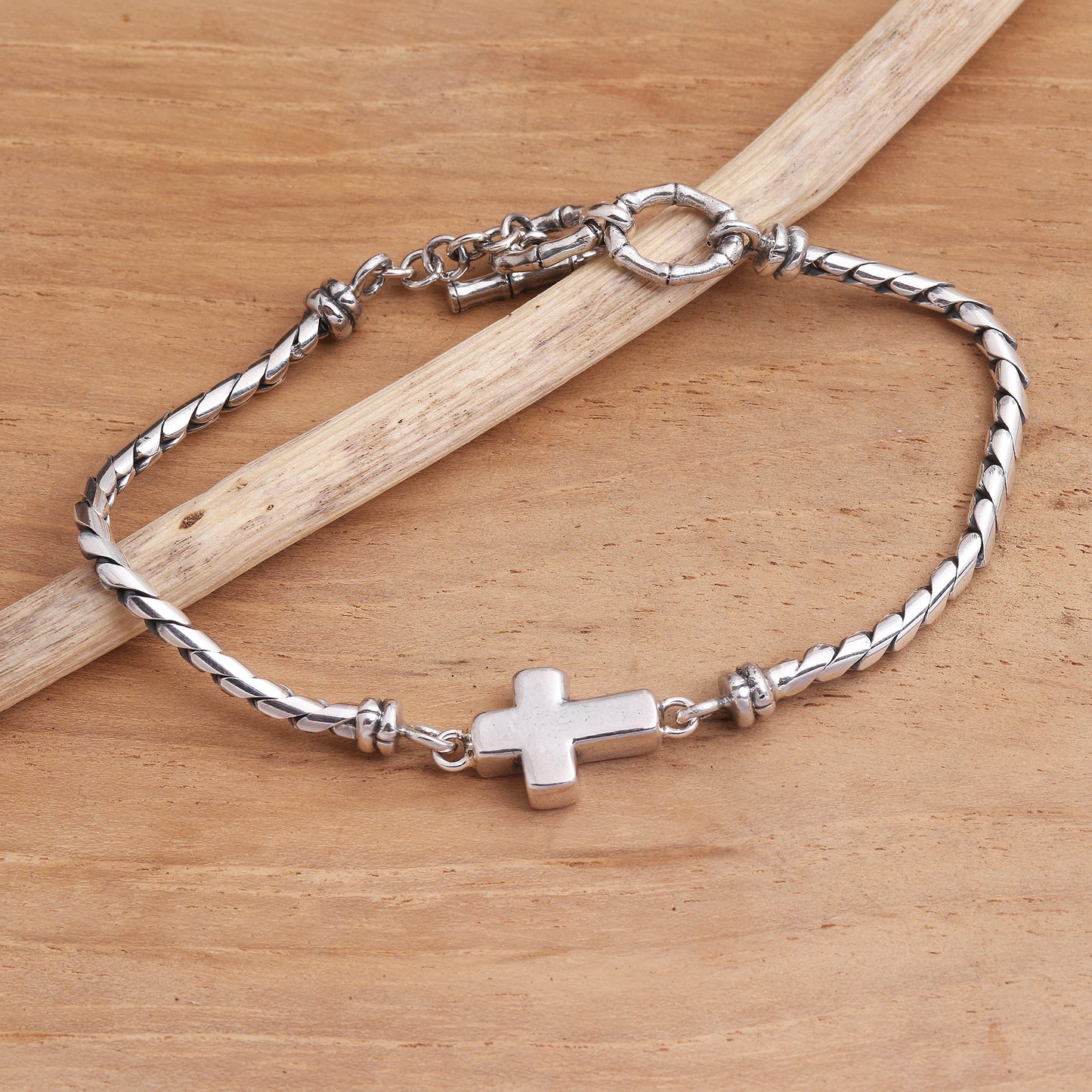 Faith Above All Sterling Silver Cross Pendant Bracelet