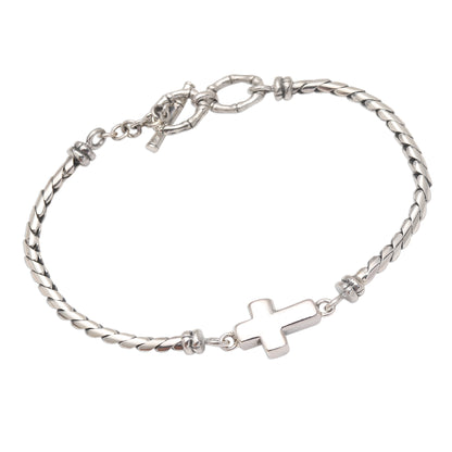 Faith Above All Sterling Silver Cross Pendant Bracelet