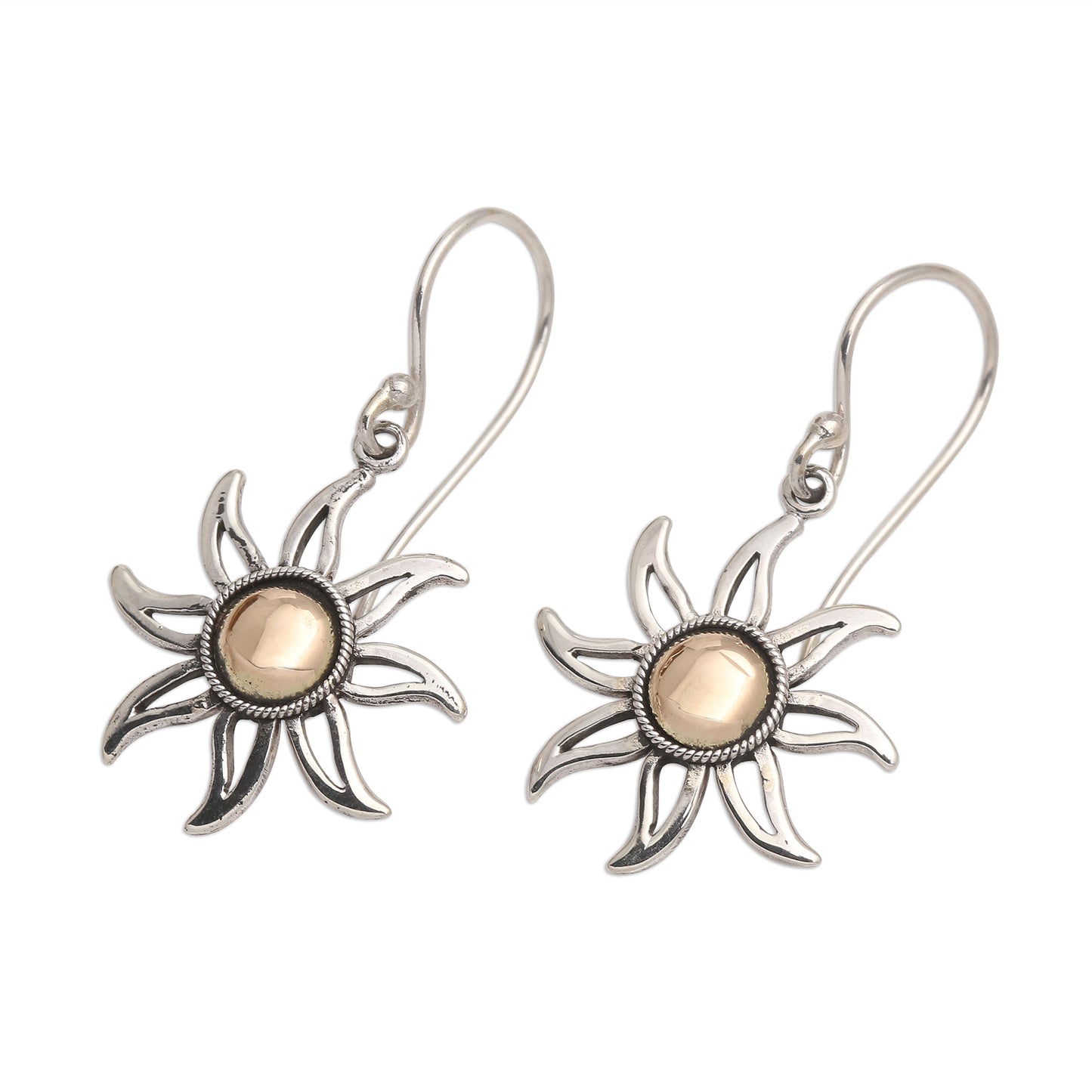 Celuk Sun Sunburst Sterling Silver Earrings with Gold Plated Accent