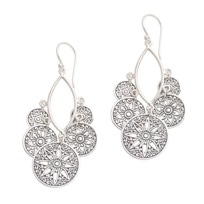 Circle of Progression Sterling Silver Dangle Earrings Flowers and Circles