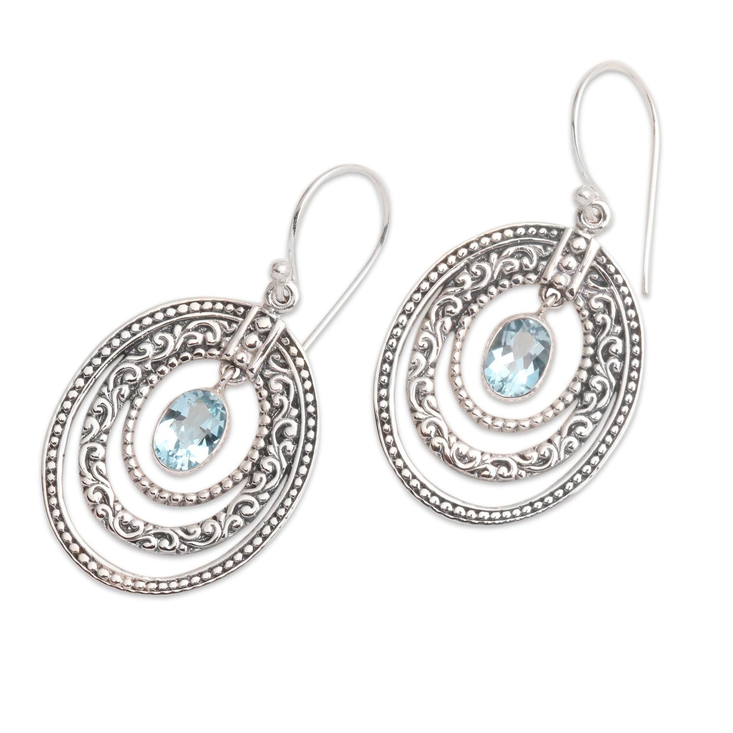 Inner Circles in Blue Concentric Circle Blue Topaz Earrings Balinese Motif