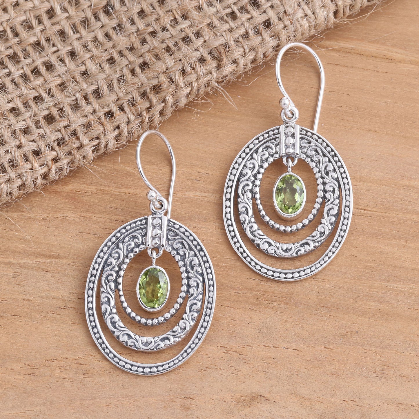 Inner Circles in Green Concentric Circle Peridot Earrings Balinese Motif