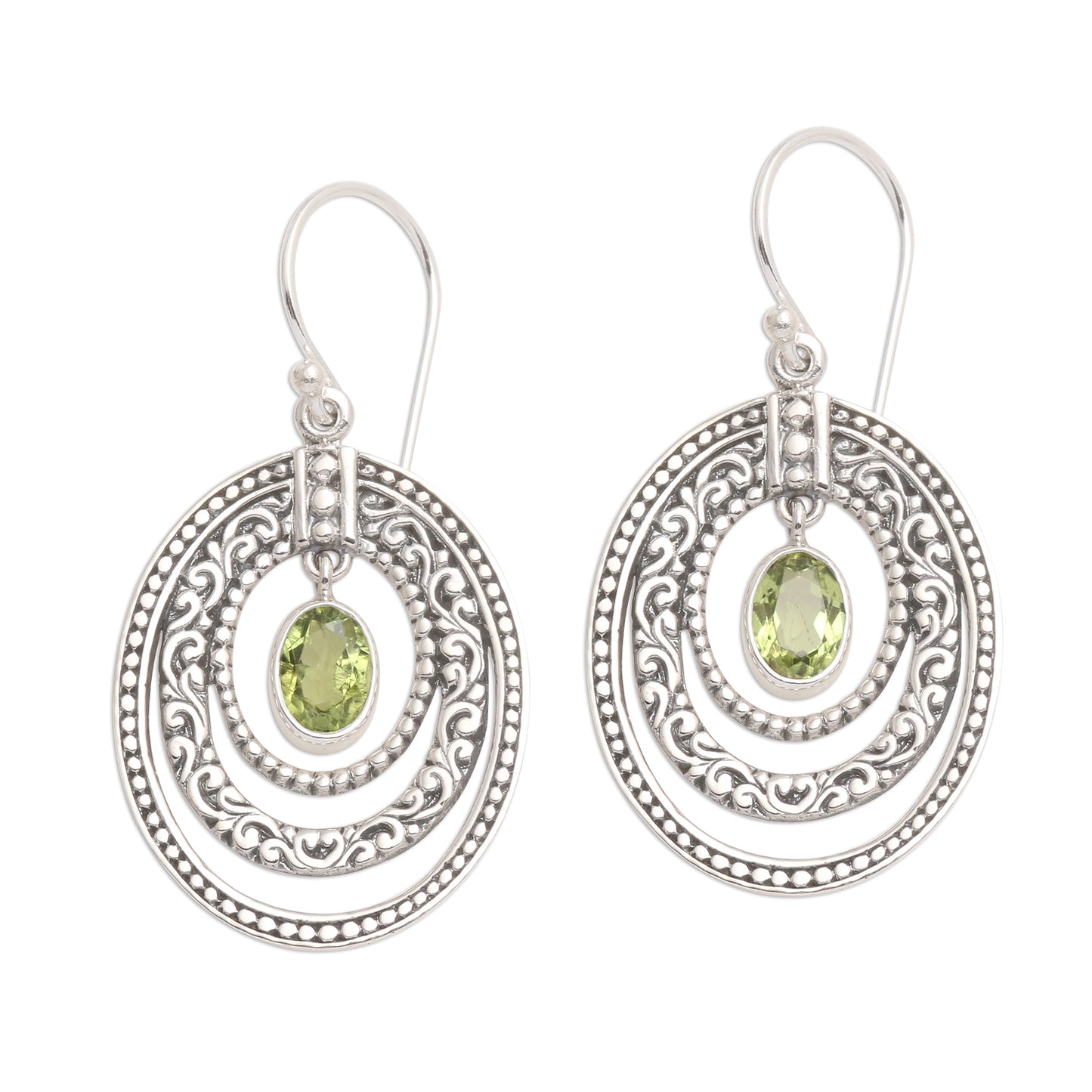 Inner Circles in Green Concentric Circle Peridot Earrings Balinese Motif