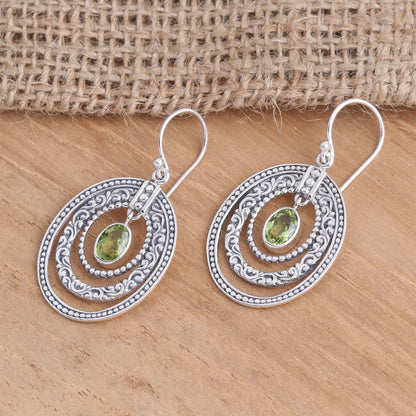 Inner Circles in Green Concentric Circle Peridot Earrings Balinese Motif