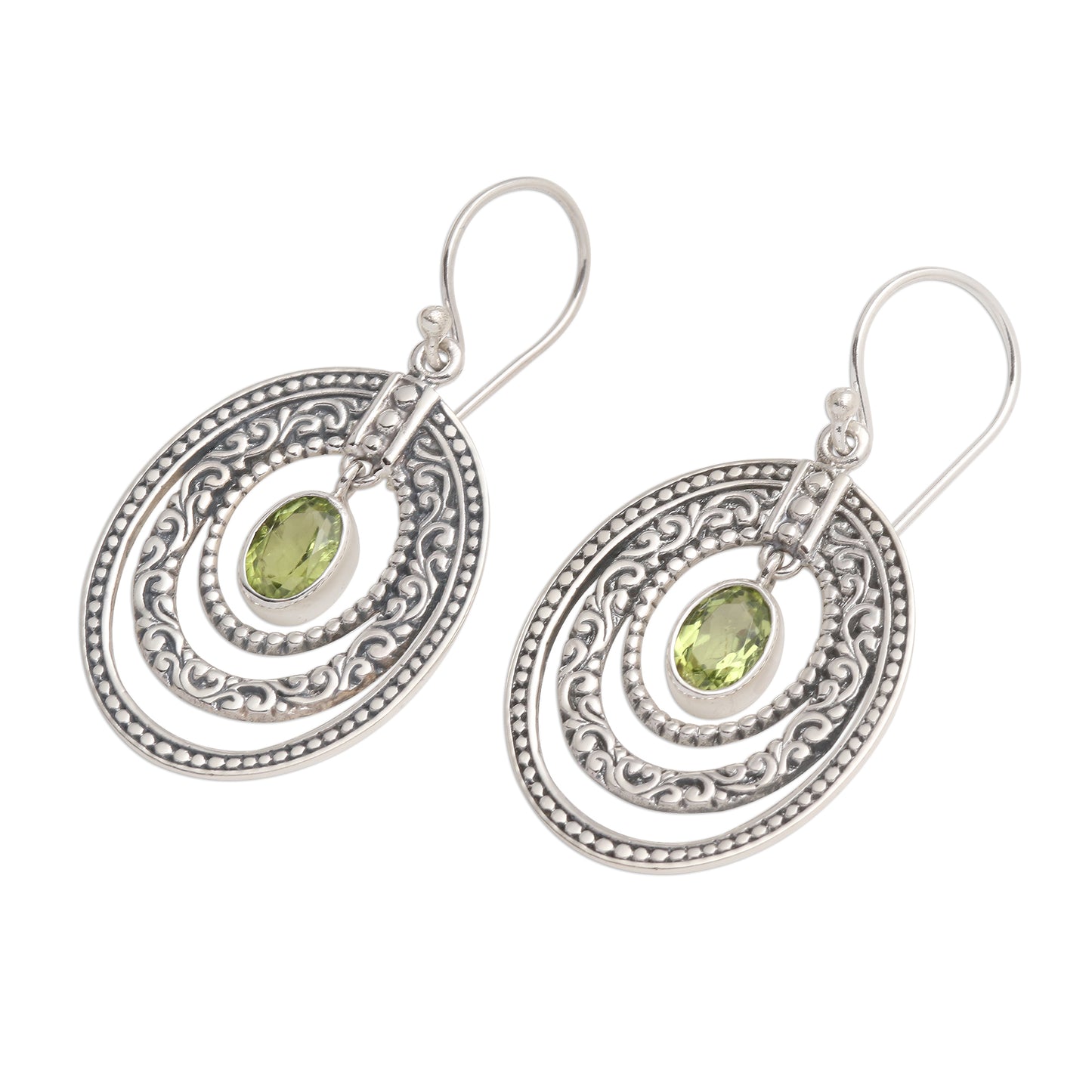 Inner Circles in Green Concentric Circle Peridot Earrings Balinese Motif