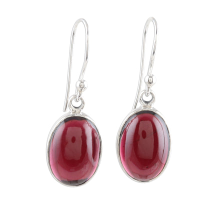 Oval Embers Garnet Cabochon Dangle Earrings