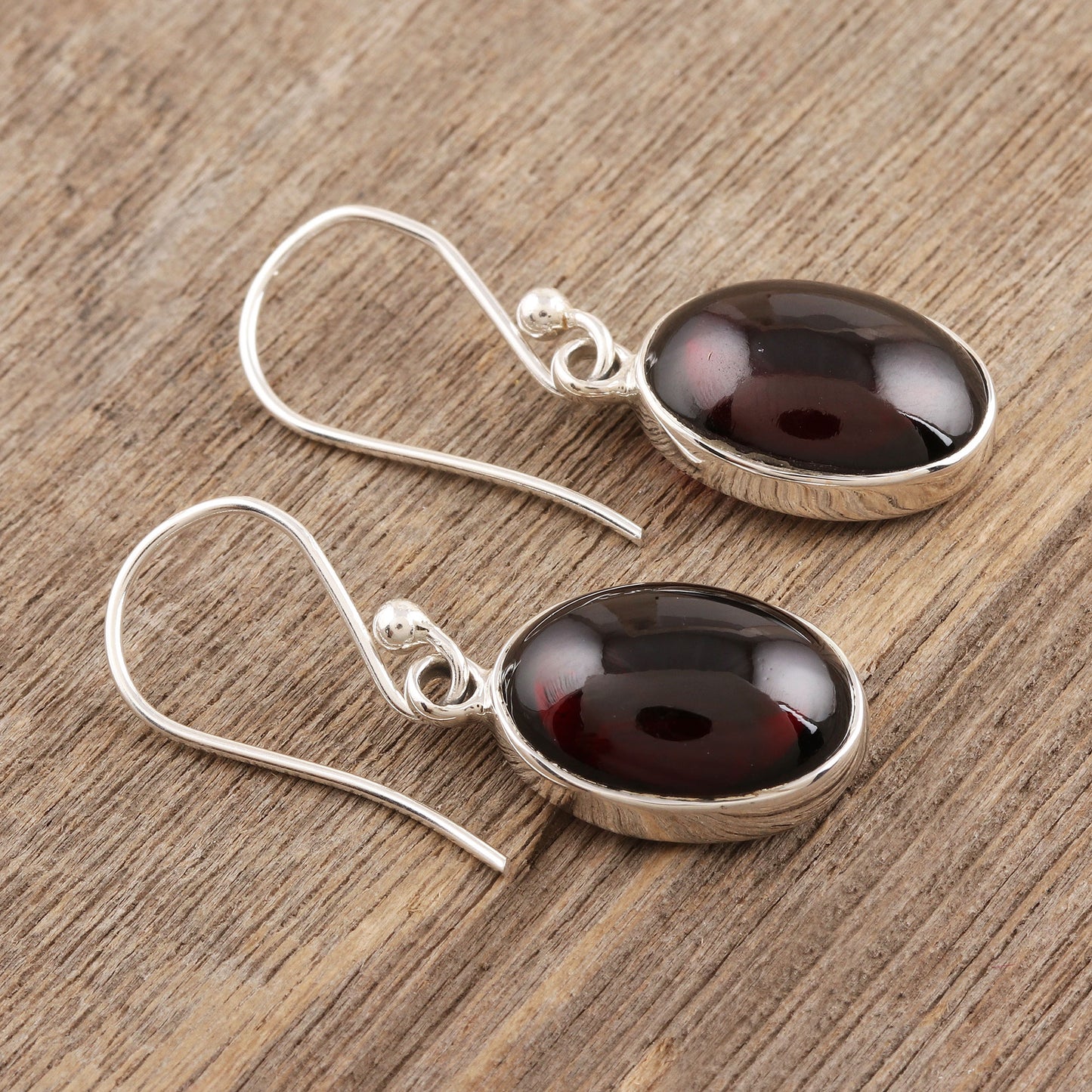 Oval Embers Garnet Cabochon Dangle Earrings