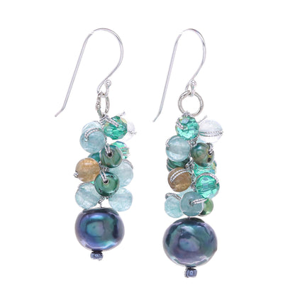 Winter Blue-Green Gemstone Cluster Dangle Earrings