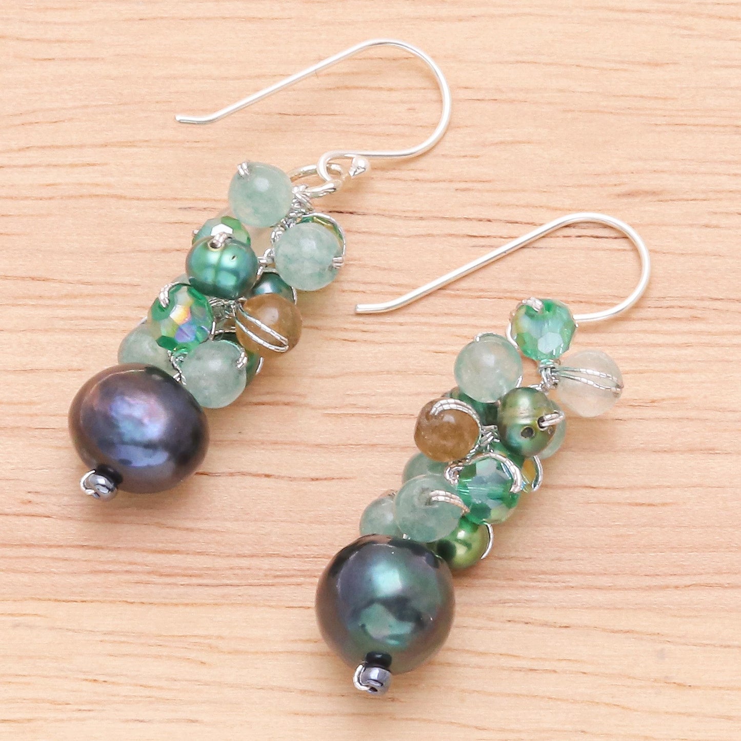 Winter Blue-Green Gemstone Cluster Dangle Earrings