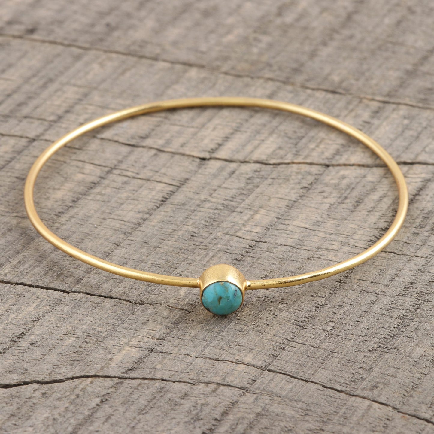 Blue Dazzle Gold Plated Reconstituted Turquoise Bangle Bracelet