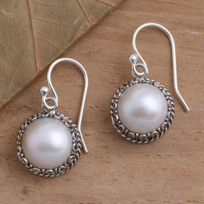 Shadow in White Cultured Pearl Sterling Silver Dangle Earrings