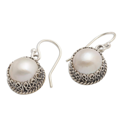 Shadow in White Cultured Pearl Sterling Silver Dangle Earrings