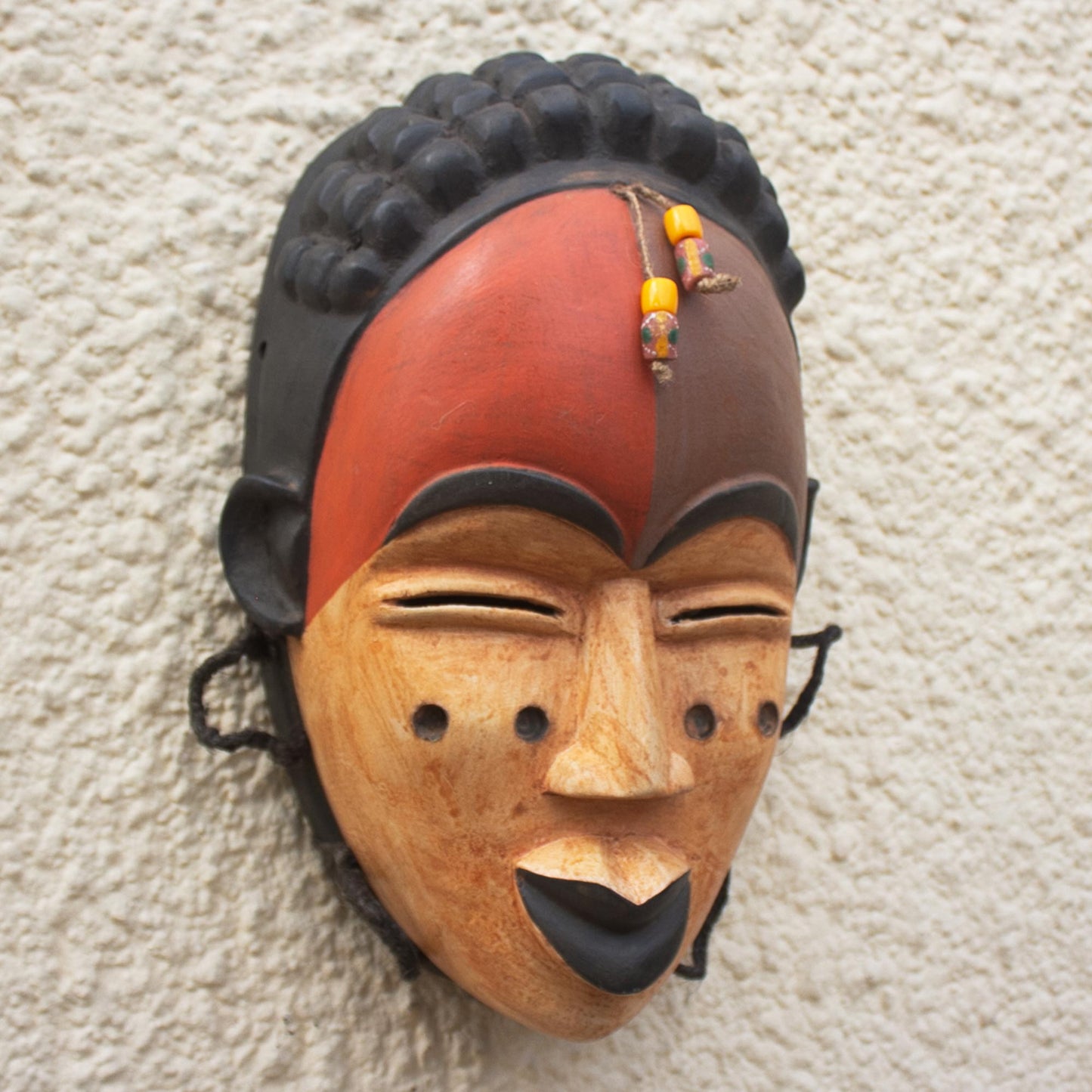 Galoa Hand Made African Sese Wood Beaded Mask