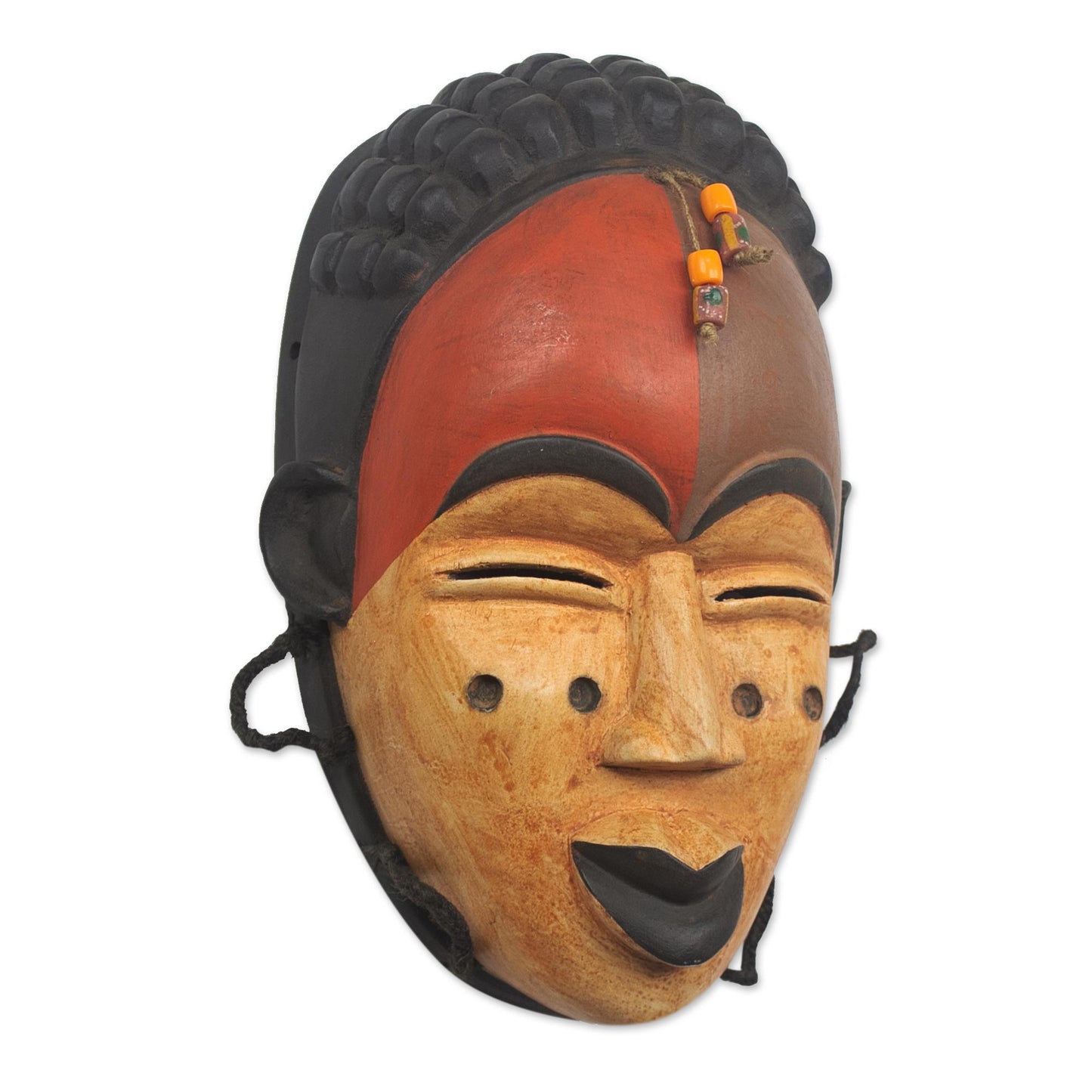 Galoa Hand Made African Sese Wood Beaded Mask