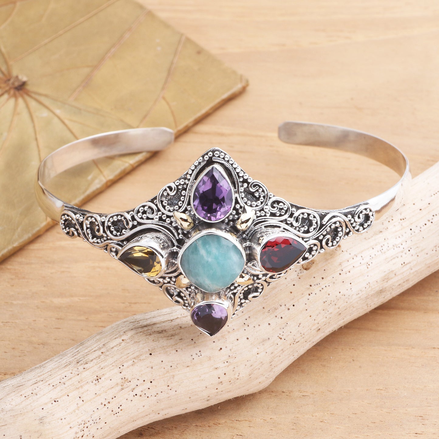 When the Wind Blows Multi-Gemstone Sterling Silver Cuff Bracelet