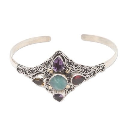 When the Wind Blows Multi-Gemstone Sterling Silver Cuff Bracelet